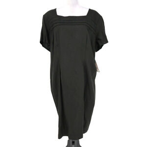 Mary McFadden Dress Plus Size 20 Black Lined Linen Blend Pleats Square Neck New